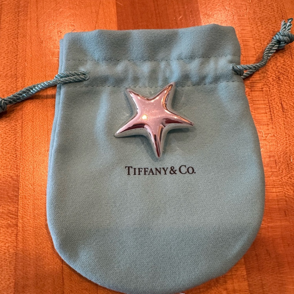 Tiffany & Co. Silver Star Brooch with Blue Pouch